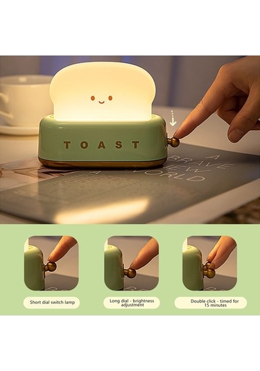 Ebitda Dkııl Noıyb Sevimli Tost Gece Lambası, Ekmek Led Lamba, Modern Çocuk Odası Için Açık Yeşil