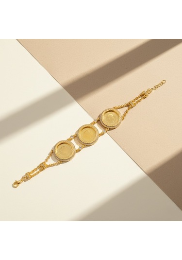 Altın Kaplama İmitasyon Zirkon Taşlı Üçlü Yarım Altınlı Bileklik Blk-1211 Altın