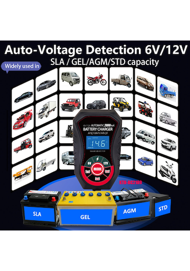 Fosenze 6v-12v Akü Şarj Cihazı 2a, 8 Aşamalı Koruma, Lcd Ekranlı, Akü Aktivasyon, Avrupa Şarjı Kurşun-asit Akü İçin