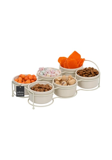 Bej Altı Bölmeli Çerezlik, Sosluk, Reçellik, Sunumluk, Kahvaltılık Ikram Seti - Metal Paslanmaz Bej