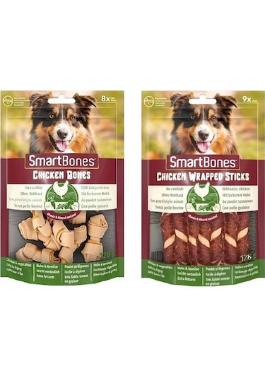 Smartbones Tavuklu Mini Kemik 8 Li + Tavuk Sargılı Stick 9 Lu Karma Paket 2 Li