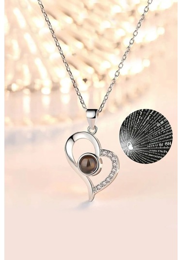 Ervanur 100 Dilde Seni Seviyorum Kalp Kolye Gümüş