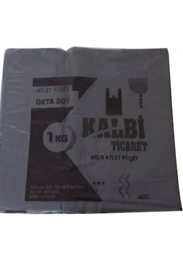 Kalbi Ticaret Siyah Poşet Kalın Orta Boy 28 x 50 CM 1 KG Hışır Atlet Poşet