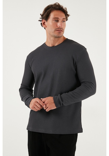 Buratti Pamuklu Bisiklet Yaka Slim Fit Basic Erkek Sweat 5905073 Antrasit