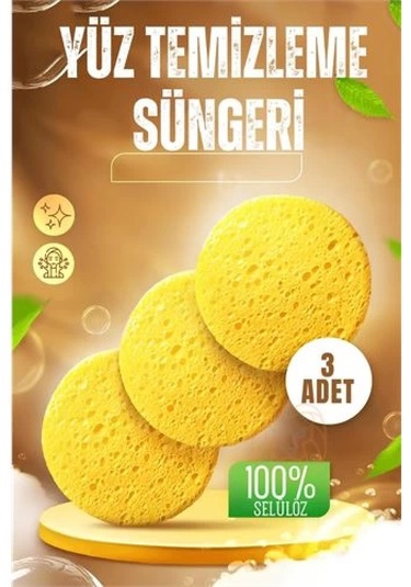 Makyaj Temizlik Pedi Cilt Temizlik Süngeri Doğal Selülöz 3 Adet Çok Renkli