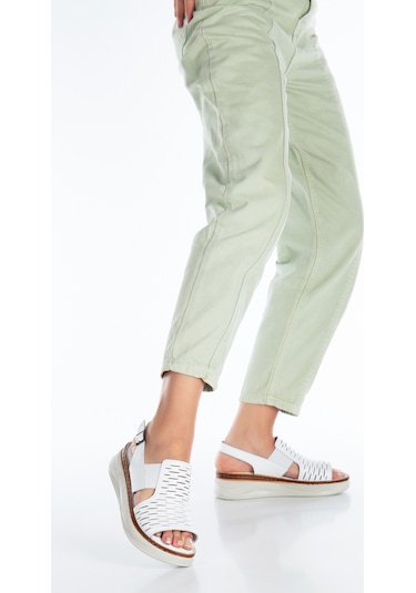 İlolica İç Dış Hakiki Deri Yüksek Taban Kadın Sandalet Beyaz