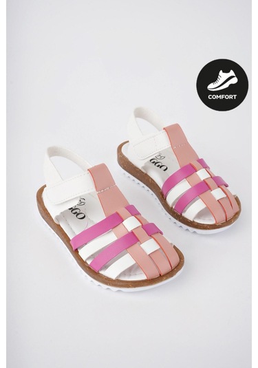 Muggo Rapunzel Garantili Günlük Ortopedik Hafif Taban Cırtlı Kız Çocuk Sandalet Pudra