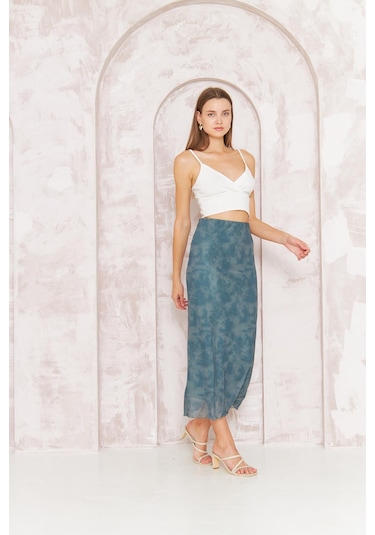 Kadın Haki Astarlı Tül Etek Dm2037 Haki