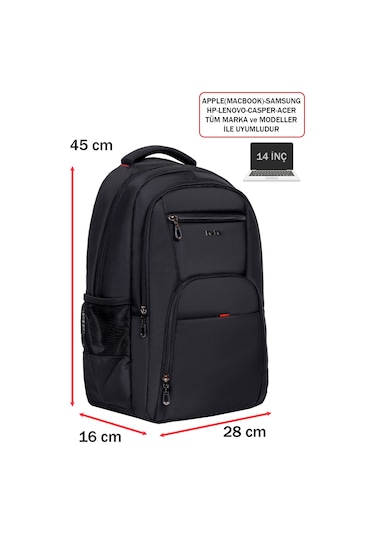 Dada 06 Apple Mocbook Uyumlu Usb Aparatlı Siyah Laptop Sırt Çantası 14 İnç Darbe Emici Koruma