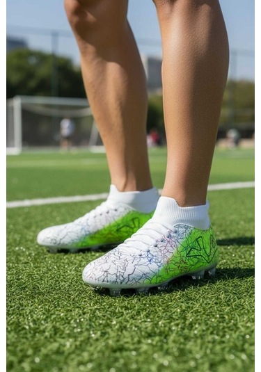 Trendyshose 252153 Çivili Rahat Çim Saha Krampon Ayakkabı Beyaz-yesıl