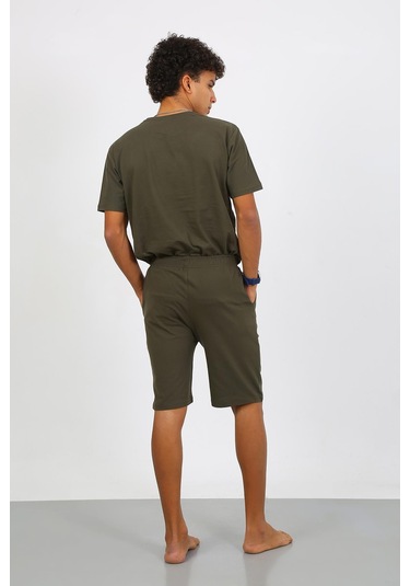 Akbeniz Erkek Pamuk Lakost Alt Üst Kaprili Pijama Takım Haki 6872 Haki