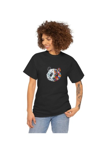 Tarzyeri Kadın Bisiklet Yaka Baskılı Kısa Kol T-shirt - Siyah