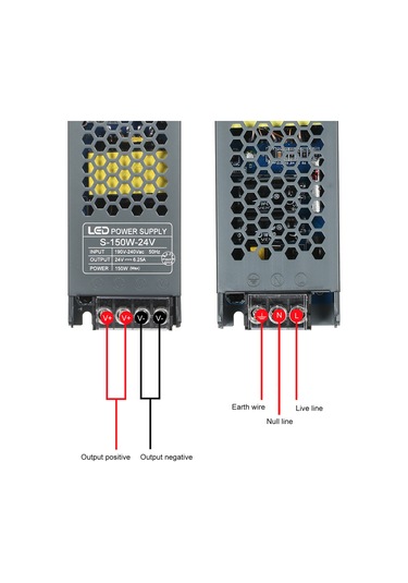 Lemestar Led Şeritler İçin 24v 150w Alüminyum Transformör - Ac190-240v'dan Dc'ye Dönüştürücü, Isınma Dağıtımı Ve Güvenlik Korumalarıyla