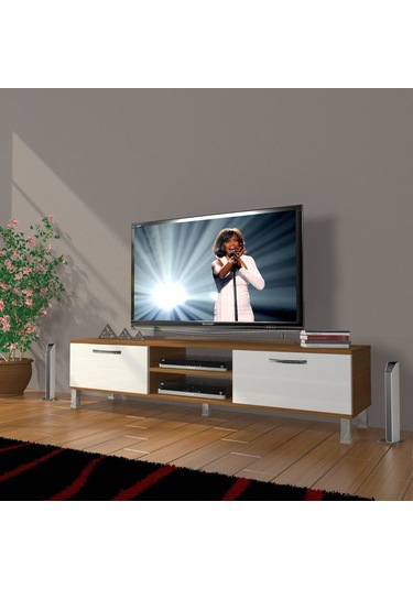 Decoraktiv Eko 140 Mdf Dvd Krom Ayaklı Tv Ünitesi Tv Sehpası - Ceviz - Beyaz Ceviz - Beyaz