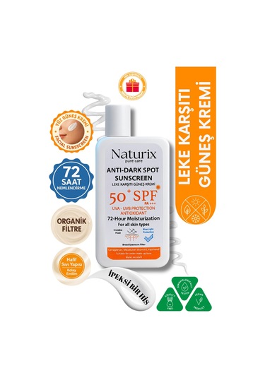 Leke Karşıtı Güneş Kremi Spf 50+ Pa+++ Uva-uvb Koruma 72 Saat Nemlendirme Water Resistant - 50ml
