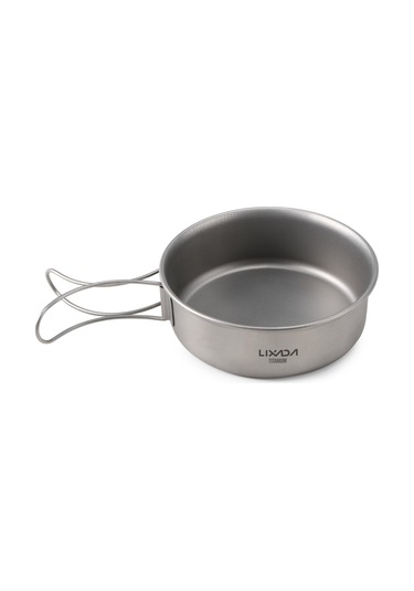 Açık Kamp Yürüyüş Pikniği İçin Katlanabilir Kulplu Ultralight Titanyum Yemek Kasesi Tavası 1pcs S Gri