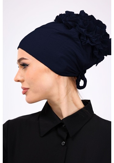 Kaymayan Fırfırlı Silikonlu Dikişsiz Bone - Kaymaz Kadın Tesettür Bağlamalı İç Bone-lacivert Lacivert