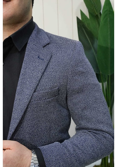 Bys Beystil Sivri Yaka Kırçıllı Lacivert Blazer Ceket Britanya - Slim Fit