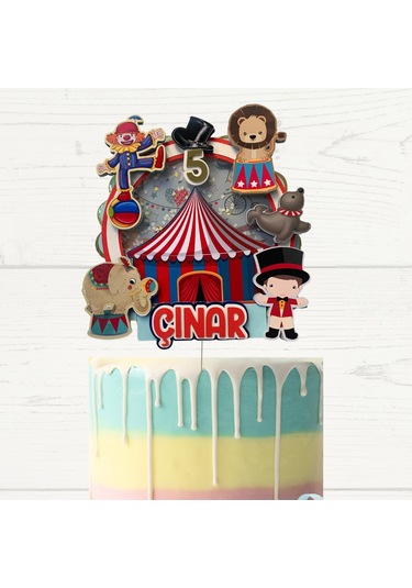 Sirk Temalı İsme Özel Doğum Günü Pasta Parti Süsü Cake Topper