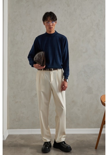 Erkek Yarım Balıkçı Oversize Basıc Triko Kazak Lacivert