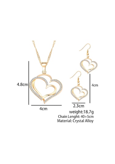 Çok Şık ,Taş İşlemeli, Kalp Takı Seti Kolye Küpe18Gp Sevgililer