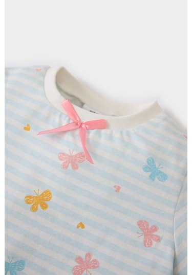 Defacto Kız Bebek Pijama Takımı Kelebek Desenli Kısa Kollu Penye Üst Beli Lastikli Şort E1550a525hsbe440 Mavi