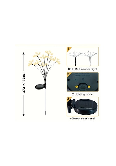 Solar 80 Led Sarı Renk Yıldız Patlaması Led Bahçe Aydınlatma Solar Bahçe Süsü Sge1004 Sarı