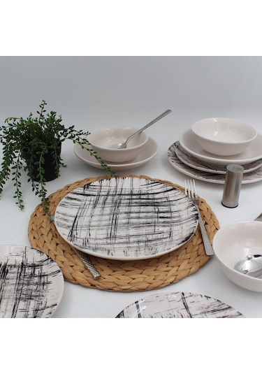 Ekose 8 Parça 2 Kişilik Siyah Yemek Takımı Düz