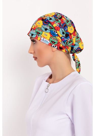 Susam Sokağı Desenli Tesettür Doktor Hemşire Hastane Aşçı Cerrahi Çok Renkli