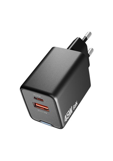 Hytech Hy-xeg45 Type Usb-c 45w Pd + 18w Usb Qc 3.0 Gan Siyah Hızlı Ev Şarj Adaptörü