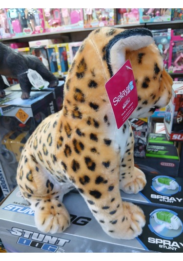 Leopar Oturan Peluş Oyuncak Turuncu