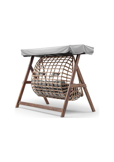 Girne Swing Ahşap Rattan Salıncak Dış Mekan Bahçe Balkon Ve Teras Ceviz