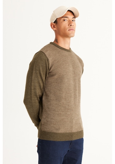 AC&Co / Altınyıldız Classics Erkek Haki-Bej Standart Fit Normal Kesim Bisiklet Yaka Petek Desenli Triko Haki AC&Co / Altınyıldız Classics Erkek Haki-Bej Standart Fit Normal Kesim Bisiklet Yaka Petek Desenli Triko Haki