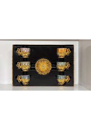 Konak Züccaciye Metal Dantelli Kahve Fincan Tk. 6 Lı Altın Çok Renkli