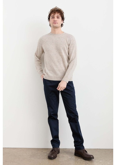 Desen Triko Erkek Sıfır Yaka Basic Yün Kazak 23525 V.bej Bej
