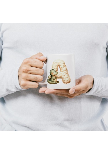 A Harfi Tasarım Bardak, Sevimli Hayvan Temalı Harf Bardağı Beyaz