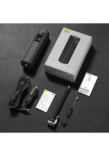 Baseus Super Mini Dijital Led Işıklı Araç Lastik Şişirme Pompası Siyah