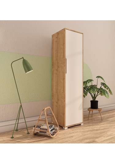 Flora 1 Kapaklı 5 Raflı Gardırop Safir Meşe - Beyaz Elbise Dolabı