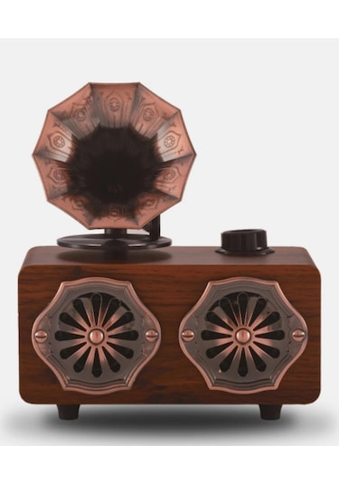 Gerçek Ahşap Gramofon Görünümlü Bluetooth Hoparlör & Nostaljik Radyo