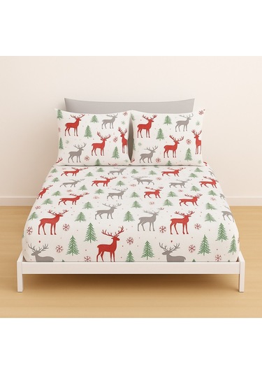 Desenli Çift Kişilik Lastikli Battal 180 X 200 Çarşaf Ve 2 Adet Yastık Kılıfı Kırmızı