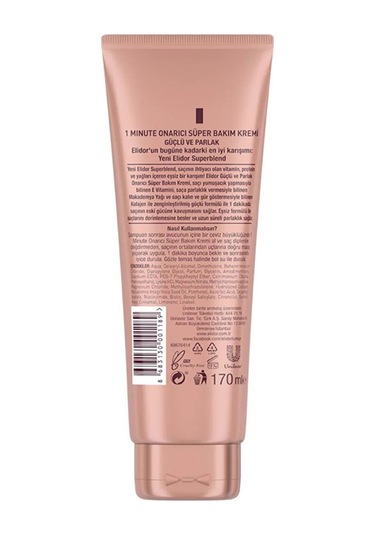 Elidor Superblend 1 Minute Onarıcı Süper Saç Bakım Kremi Güçlü ve Parlak
170 ml x 2 Adet