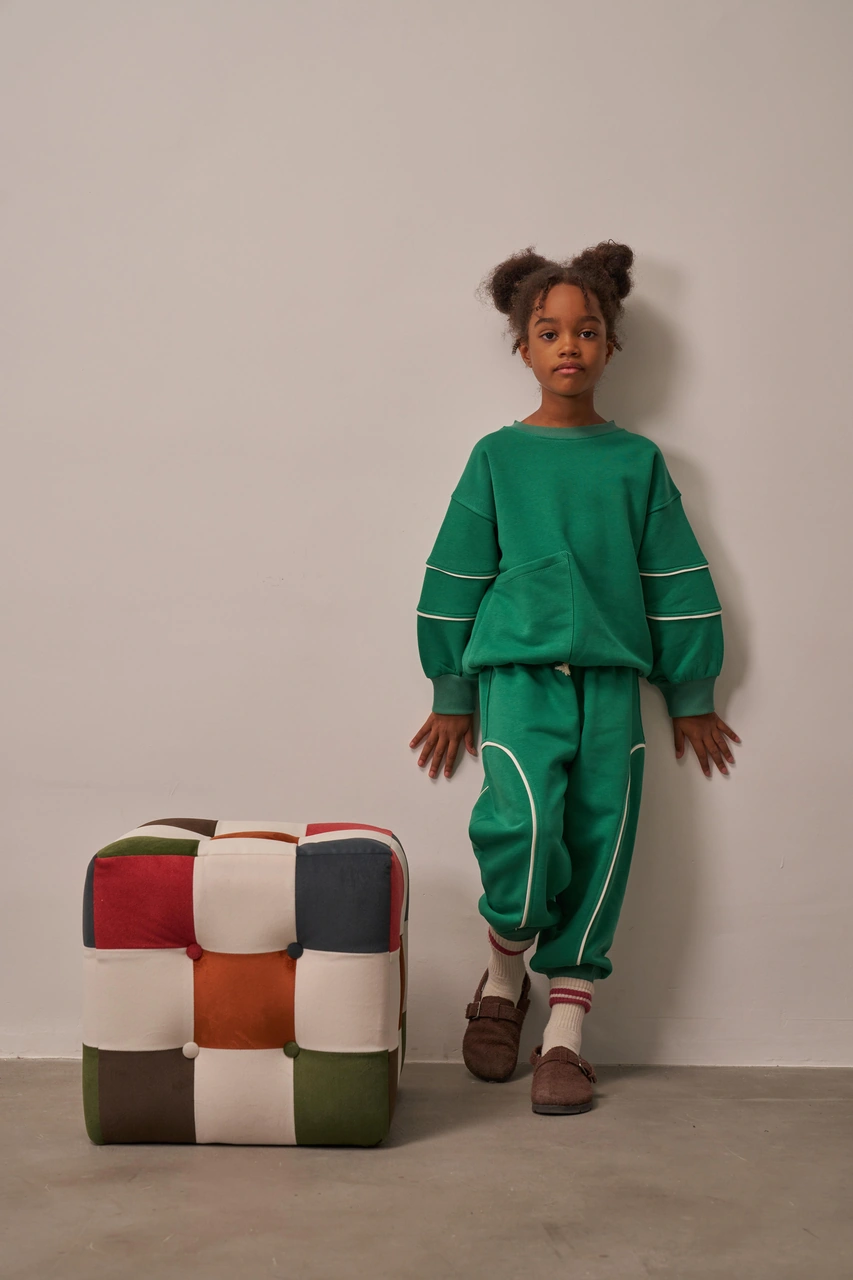 Yeşil Asimetrik Cep Detaylı Oversize Çocuk Alt Üst Takım Yeşil