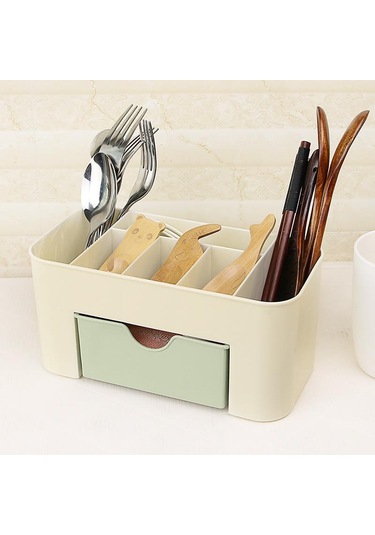 Kozmetik Ve Mücevher İçin Büyük Plastik Masaüstü Çekmece Düzenleyici Mavi