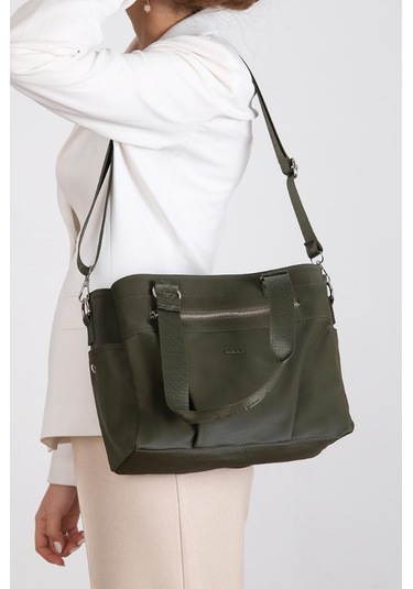 Kadın Omuz Çantası Saten Kumaş 35 25 Cm Çapraz Askılı Postacı Çanta Mega Bag Vegan Deri Kol Çantası Vizon