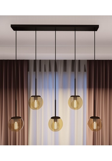 Dora Siyah Metal Gövdeli 5'li Bal Rengi Cam Avize