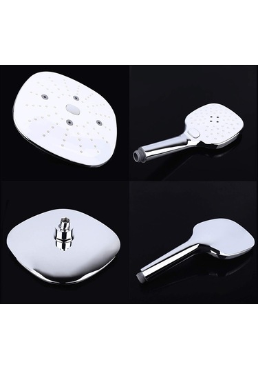 Lebıhmurah Bf1467 Duş Başlığı Combo, 9 İnç Ayarlanabilir Yağış Duş Başlığı 3 Ayar Basma Düğmeli Yük Duş Banyo ve Aks. Dğ. 47719242 Gümüş