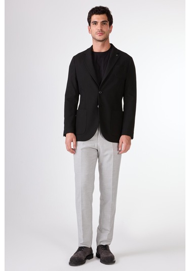 Dufy Siyah Balıksırtı Erkek Ceket - Slim Fit Siyah