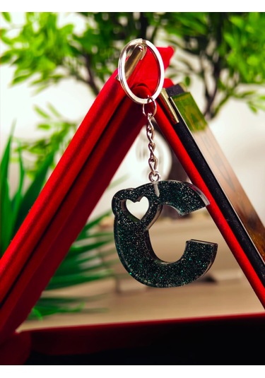 Harfli Anahtarlık Epoksi Kişiye Özel Yapım El Yapımı Harf Anahtarlık Kalp Model Özel Tasarım Hediyelik Ürün Kalp Desenli Simli Anahtarlık Açık Mavi