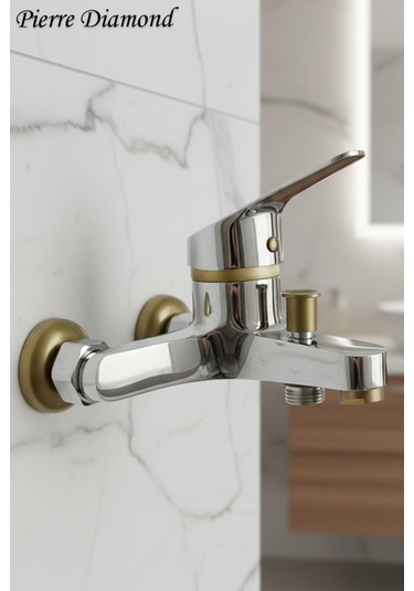 56623 Banyo Bataryası Duş Musluğu Musluk Armatür Siyah Beyaz Krom Gold Altın - Krom