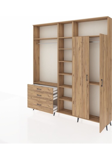 Arges Dolap 10 Raflı 3 Çekmeceli 2 Askılı 220x30x243 Çam-çam/çam Atlas Çam/atlas Çam